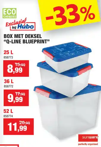 Hubo Box met deksel "Q-Line blueprint" 52L aanbieding
