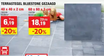 Hubo Terrastegel bluestone gezaagd 40x40x2 cm aanbieding