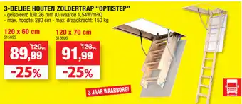 Hubo 3-Delige houten zoldertrap "optistep" 120x60 cm aanbieding