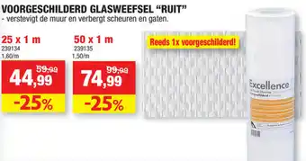 Hubo Voorgeschildred glasweefsel "ruit" 25x1m aanbieding