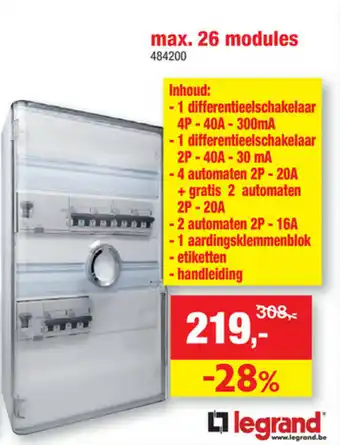 Hubo Voorbedrade kast max. 26 modules aanbieding