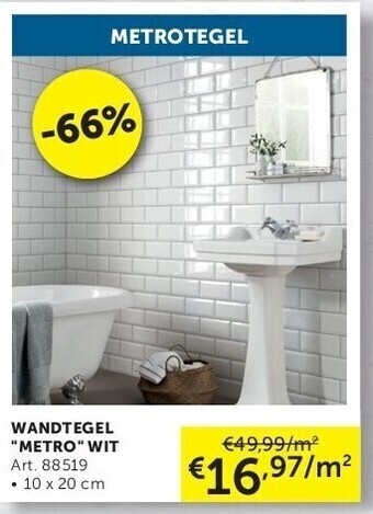 Wandtegel metro wit