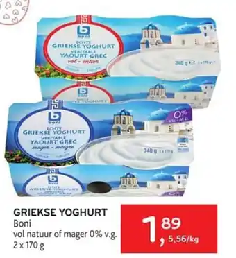 Alvo Boni griekse yoghurt 2 x 170g aanbieding