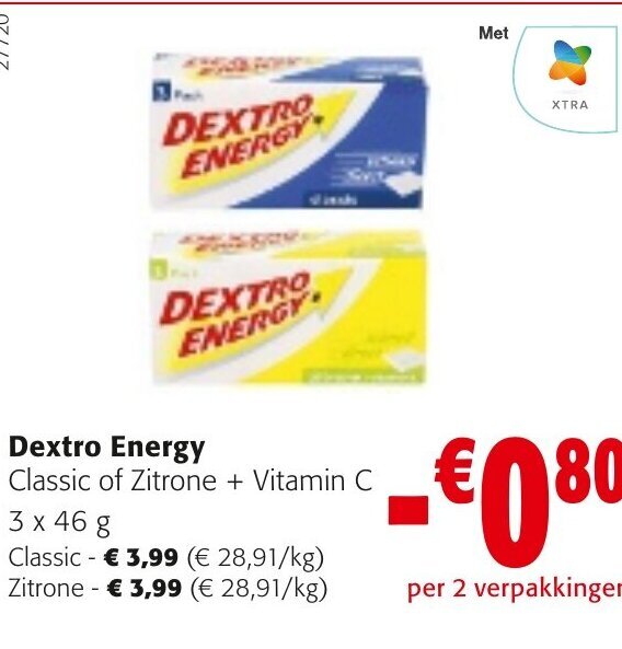 Dextro Energy Classic of Zitrone + Vitamin C 3 x 46g promotie bij Colruyt
