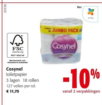 Colruyt Cosynel toiletpapier 3 lagen 18 rollen 127 vellen per rol aanbieding