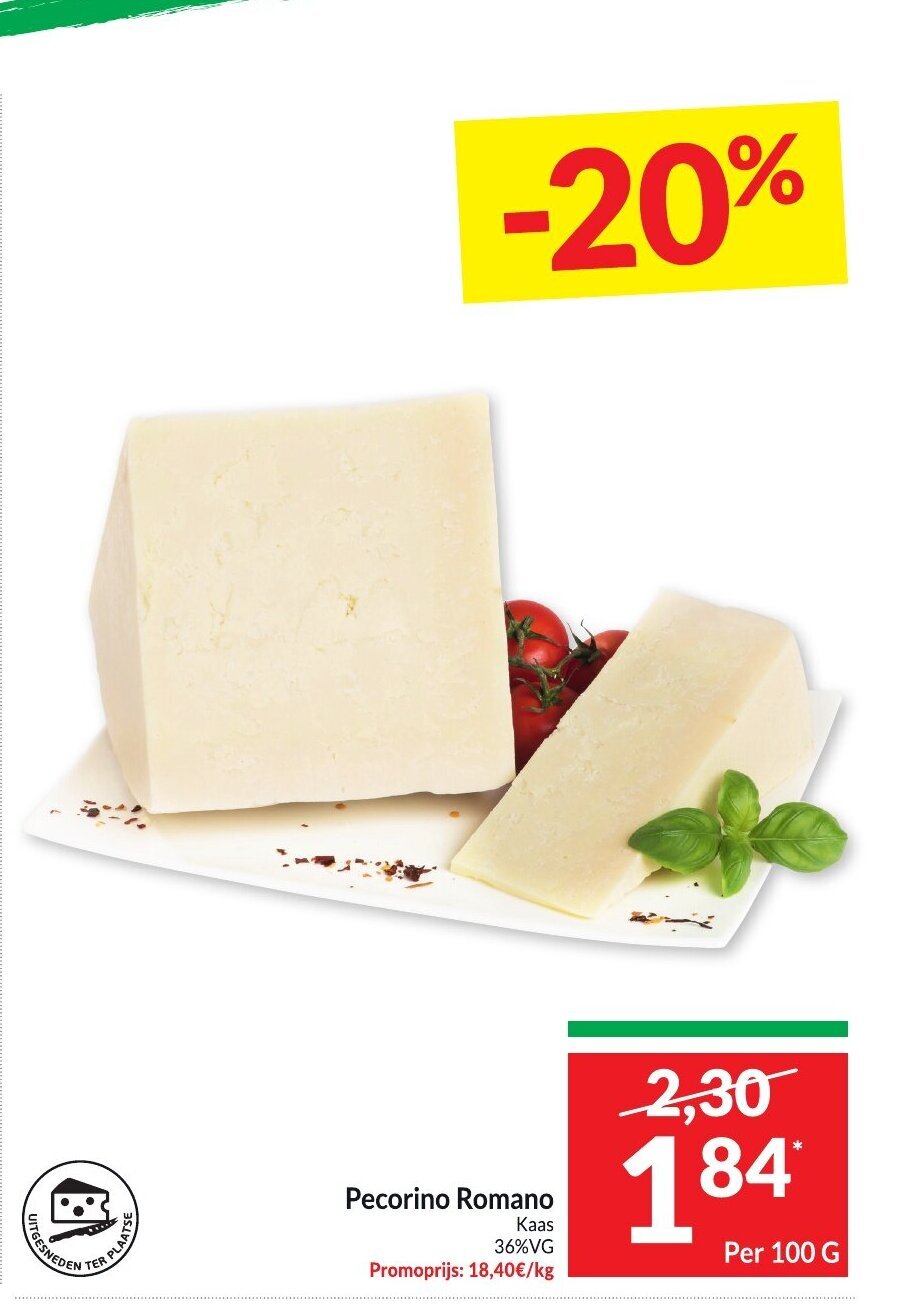 Pecorino romano kaas 36 v.g. per 100g promotie bij Intermarché