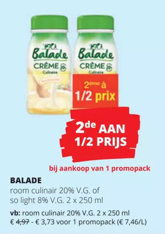 Spar Colruyt Balade room culinair 20% V.G. of so light 8% V.G. 2 x 250ml aanbieding
