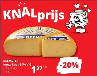 Spar Colruyt Beemster jonge kaas 30% V.G. per 100g aanbieding