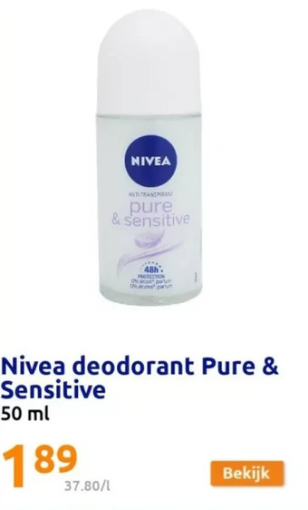 Action Nivea deodorant pure & sensitive 50 ml aanbieding