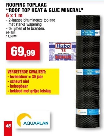 Hubo Roofing toplaag “roof top heat & glue mineral” 6 x 1 m aanbieding