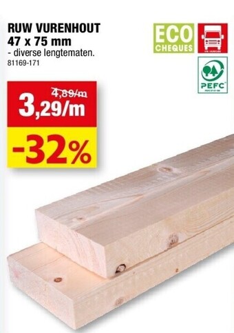 Hubo Ruw vurenhout 47 x 75 mm aanbieding