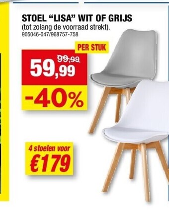 Hubo Stoel “lisa” wit of grijs aanbieding