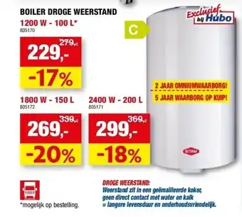Hubo Boiler droge weerstand 1200 w - 100 l aanbieding
