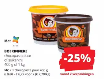 Boerinneke chocopasta puur of suikervrij 400g of 1kg