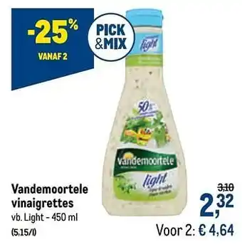 Makro Vandemoortele vinaigrettes light 450ml aanbieding