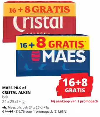 Spar Colruyt Maes Pils of Cristal Alken Bak 24 x 25cl + lg aanbieding