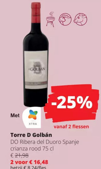 Spar Colruyt Torre D Golban DO Ribera Del Duoro Spanje Crianza Rood 75cl aanbieding
