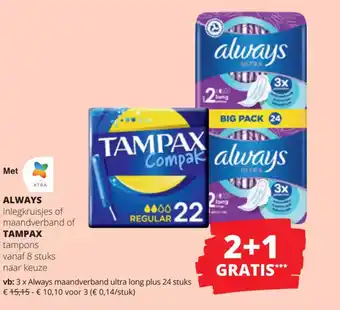 Always Inlegkruisjess of Maandverband of Tampax Tampons