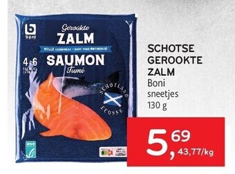 Alvo Schotse gerookte zalm boni sneetjes 130 g aanbieding