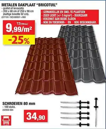 Hubo Metalen dakplaat "bricotuil", schroeven 80 Mm aanbieding