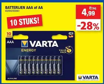 Hubo Varta batterijen aaa of aa aanbieding