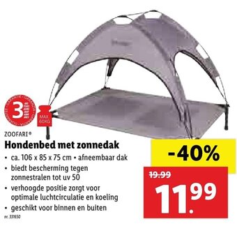 Lidl Zoofari Hondenbed met zonnedak aanbieding