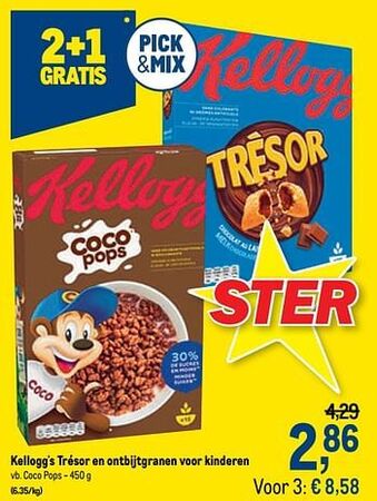 Kellogg`s trésor en ontbijtgranen voor kinderen coco pops 450g