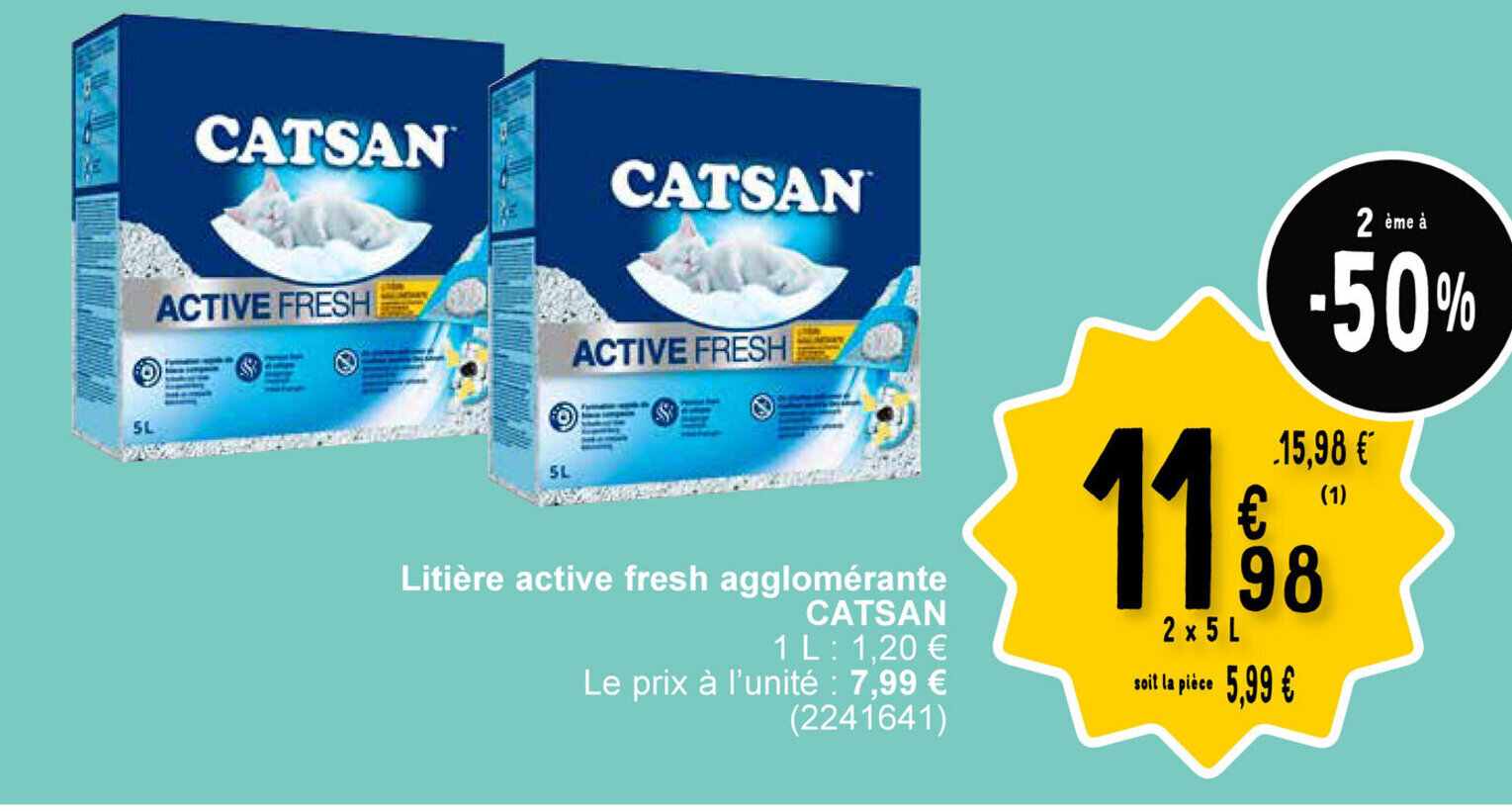 Catsan litiere active fresh agglomerante 2 x 5L promotie bij Cora
