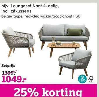 Leen Bakker Loungeset nant 4-delig, incl. zitkussens aanbieding