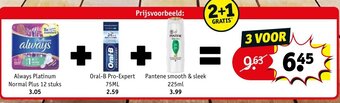 Kruidvat Always platinum normal plus 12 stuks + oral-B pro expert 75ml + pantene smooth & sleek 225ml aanbieding