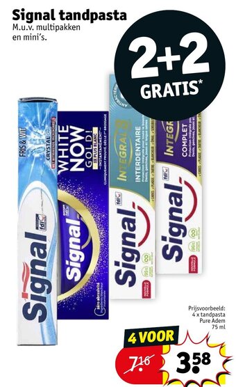 Kruidvat Signal 4 x tandpasta pure adem 75ml aanbieding