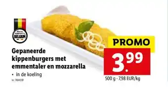 Lidl Gepaneerde Kippenburgers Met Emmentaler En Mozzarella 500 g aanbieding
