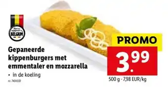 Lidl Gepaneerde Kippenburgers Met Emmentaler En Mozzarella per kg aanbieding