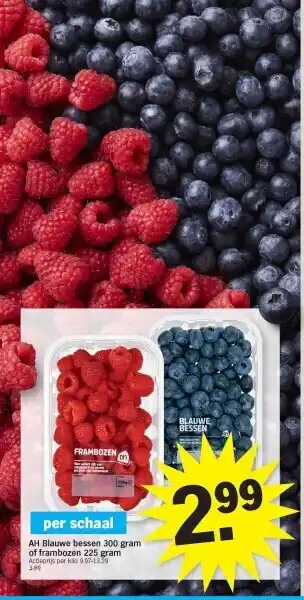 Albert Heijn Ah blauwe bessen 300 gram of frambozen 225 gram aanbieding