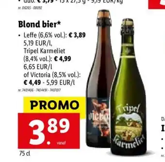 Lidl Blond Bier Tripel Karmeleit 75 cl aanbieding