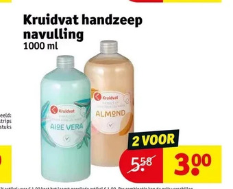 Kruidvat Kruidvat handzeep navulling 1000 ml aanbieding