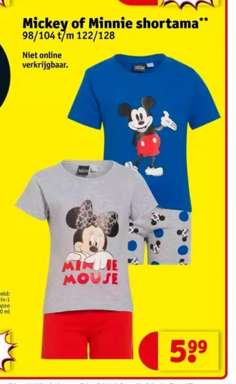 Kruidvat Mickey of minnie shortama** aanbieding