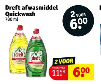 Kruidvat Dreft afwasmiddel quickwash 780 ml aanbieding