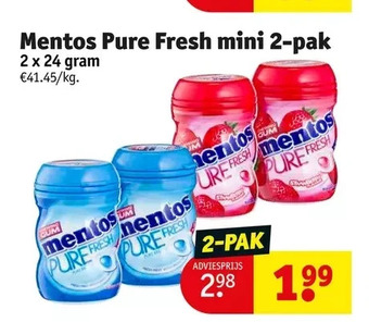 Kruidvat Mentos pure fresh mini 2-pak aanbieding