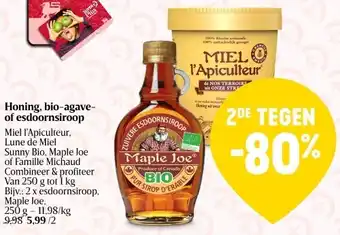Delhaize Honing, bio-agaveof esdoornsiroop aanbieding