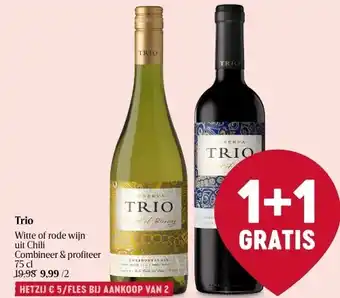 Delhaize Trio witte of rode wijn uit chili combineer & profiteer 75 cl aanbieding