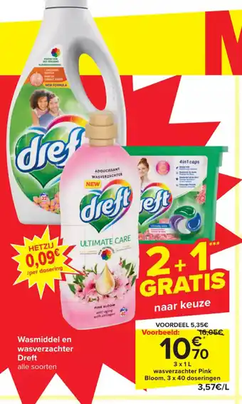 Carrefour Dreft wasmiddel en wasverzachter 3 x 1L aanbieding