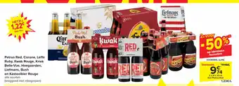Carrefour Petrus Red, Corona, Leffe Ruby, Kwak Rouge, Kriek Belle-Vue, Hoegaarden, Liefmans, Bush en Kasteelbier Rouge 2 x (4 x 33cl) aanbieding