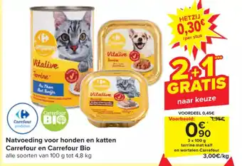 Carrefour Natvoeding voor honden en katten 3 x 100g aanbieding