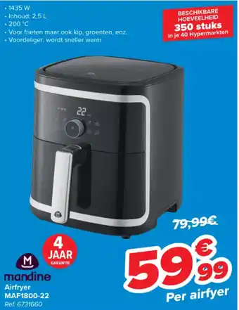 Carrefour Mandine airfryer MAF1800-22 ref. 6731660 aanbieding