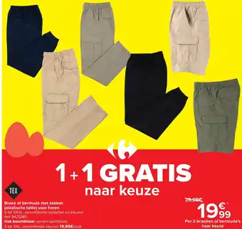 Carrefour Market Broek of bermuda met zakken (elastische taille) voor heren S tot XXXXL, Ref. 5421280 aanbieding