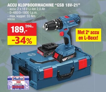 Hubo Bosch Accu Klopboormachine GSB 18V-21 aanbieding