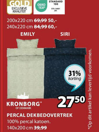 Jysk Kronborg Percal Dekbedovertrek aanbieding