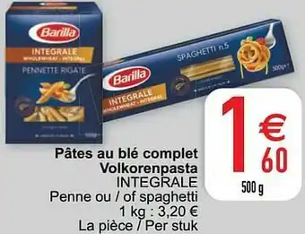 Pâtes au blé complet volkorenpasta integrale