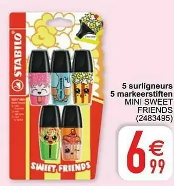 Cora 5 surligneurs 5 markeerstiften mini sweet friends aanbieding